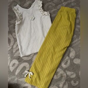 Girls SHEIN 2pc set White Ruffle Top and Yellow Pants Set